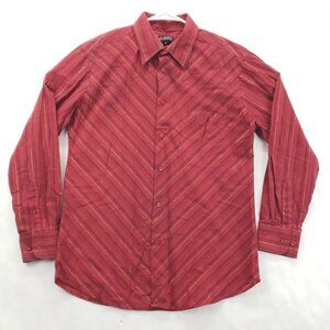 Gioberti Italy Shirt Men Medium Red Striped Cotton Long Sleeve Classic Button-Up